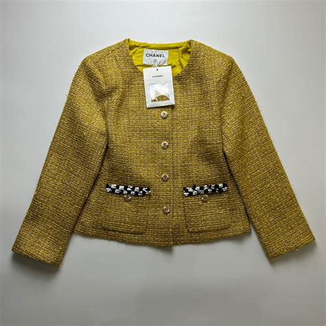 chanel gold tweed jacket|Chanel tweed jacket vintage.